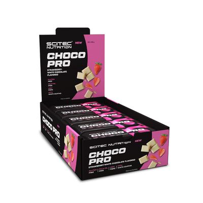 Scitec Nutrition Choco Pro  Gluten-Free Protein Bar  14g Protein per Slice  Source of Fiber  Palm Oil-Free, 20 * 50 g, Strawberry-White Chocolate