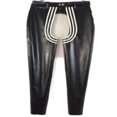 100% Latex Rubber Men Gummi Trousers Handsome Open Pants Size XS-XXL,Black,XS