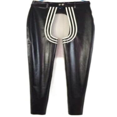 100% Latex Rubber Men Gummi Trousers Handsome Open Pants Size XS-XXL,Black,XS