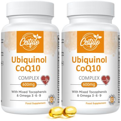Ubiquinol CoQ10 600mg Softgels - Active Form of CoQ10 Plus Vitamin E & Omega 3 6 9 - Advanced Antioxidant Coenzyme Q10 Supplement for Heart & Brain (60 Count, (Pack of 2))