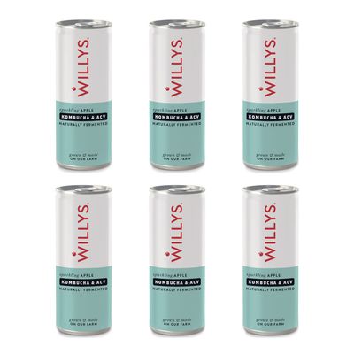 Willys ACV - Willy's Sparkling Apple, Kombucha & ACV Drink (Apple Cider Vinegar) 250ml Can - Pack of 6