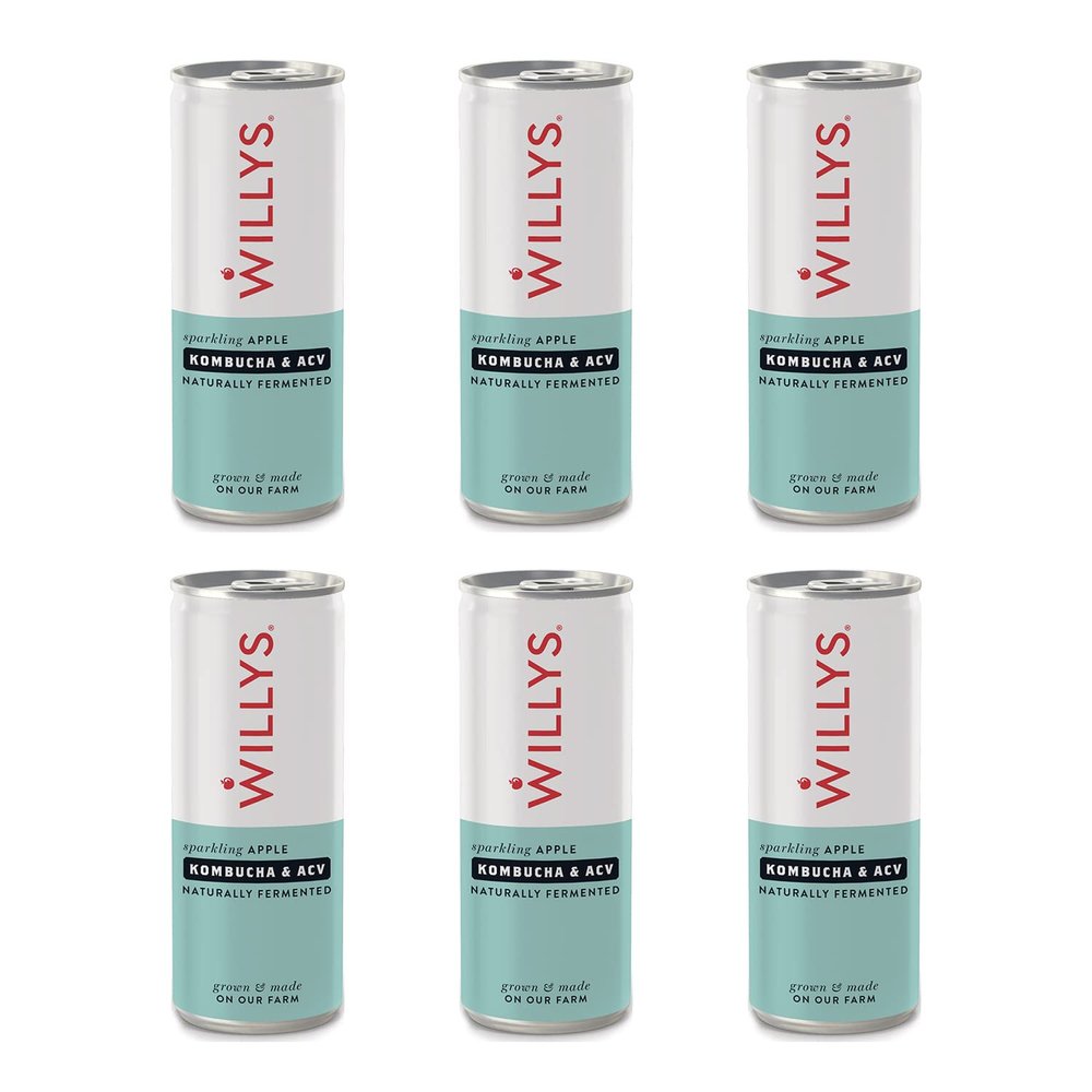 Willys ACV - Willy's Sparkling Apple, Kombucha & ACV Drink (Apple Cider Vinegar) 250ml Can - Pack of 6