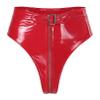 TiaoBug Women Wetlook Crotch Zipper Faux Leather High Waisted Booty Shorts Dancing Costumes Red Zipper XXL view 1