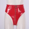 TiaoBug Women Wetlook Crotch Zipper Faux Leather High Waisted Booty Shorts Dancing Costumes Red Zipper XXL view 3