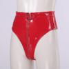 TiaoBug Women Wetlook Crotch Zipper Faux Leather High Waisted Booty Shorts Dancing Costumes Red Zipper XXL view 4