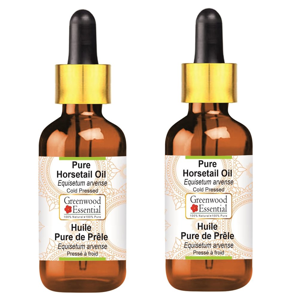 Greenwood Essential Pure Horsetail Oil (Equisetum arvense) with Glass Dropper Cold Pressed 100ml x 2 (6.76 oz)