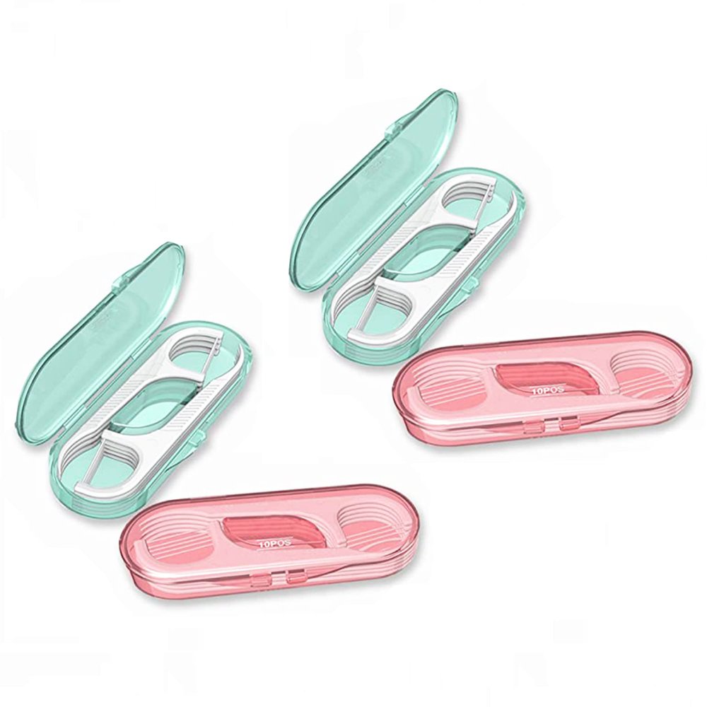 High Toughness Professional Toothpicks Sticks Dental Floss Picks 20 Picks Threader Flosser with 2 Storage Cases, flossing for Family,Hotel,Travel (Pink and Green)