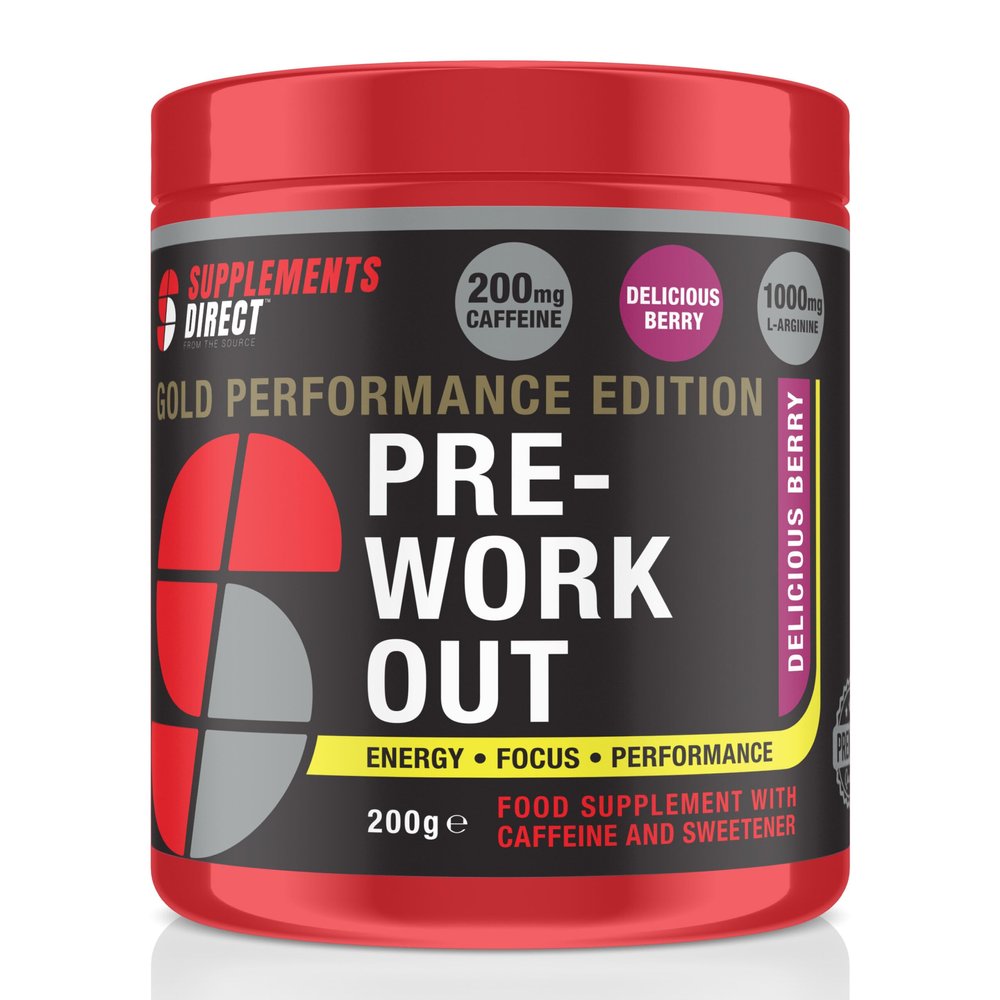 Gold Pre Workout Supplements direct - Delicious Berry Energy Drink with Creatine, Caffeine, Beta Alanine, Citrulline Malate, Amino Acids, Beta Alanine, Vitamin B, Vitamin B12