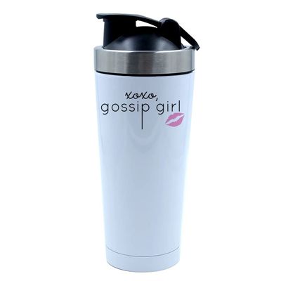 500ml Aluminium Shaker Bottle for Supplement Shakes - Easy Clean, Durable Cup XOXO kiss design For Girls, Birthday, Christmas, Secret Santa, friend. (White)