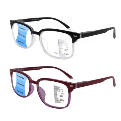 SIKAITE 2 Pack Unisex Rectangular Progressive Multifocal Computer Reading Glasses Blue Light Blocking Readers Eyeglasses for Men Women (grey and burgundy, 1.5, multiplier_x)