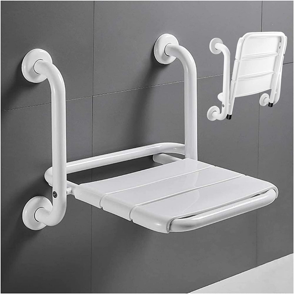 Wall Mounted Shower Seat, Folding Bathroom Stool, Folding Shower Seat Wall, Folding Shower Chair With Armrest 2 In 1 Multifunctional Foldable Bathroom Shower Bench For Elderly, Disabled, Pregnant Woma