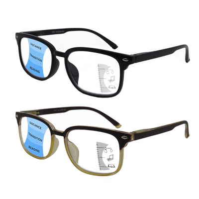 SIKAITE 2 Pack Unisex Rectangular Progressive Multifocal Computer Reading Glasses Blue Light Blocking Readers Eyeglasses for Men Women (black and brown, 3.5, multiplier_x)