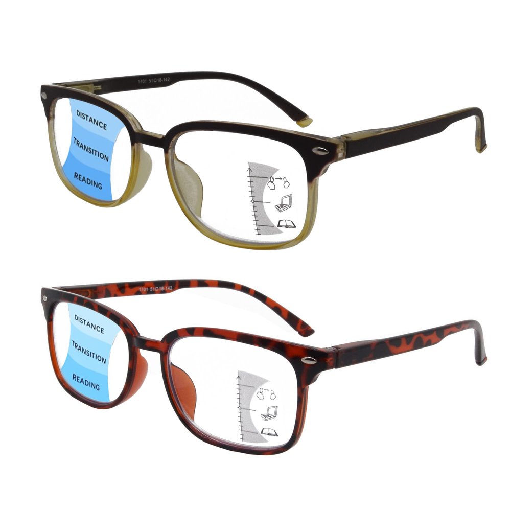 SIKAITE 2 Pack Unisex Rectangular Progressive Multifocal Computer Reading Glasses Blue Light Blocking Readers Eyeglasses for Men Women (brown and leopard, 2.0, multiplier_x)