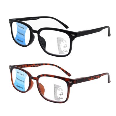 SIKAITE 2 Pack Unisex Rectangular Progressive Multifocal Computer Reading Glasses Blue Light Blocking Readers Eyeglasses for Men Women (black and leopard, 1.5, multiplier_x)