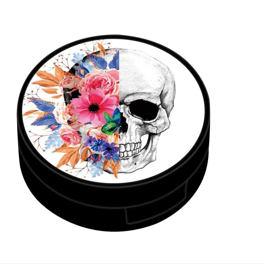 Contact Case Personalized Contact Box Travel Kit Portable Contact Case with Mirror Tweezers Remover Tool Solution Bottle (Flowers and skeletons)