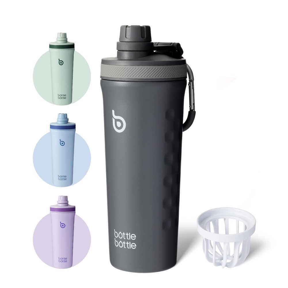 BOTTLE BOTTLE Stainless Steel Protein Shaker Bottle with Handle for Men and Women 770ml(26oz) Insulated Metal Gym Water Bottles for Protein Powder(gray)