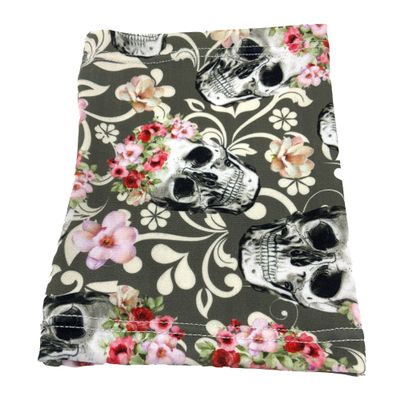 7.5"-8' Long approx Short Picc Line Arm SLEEVE Cover for Chemo, Diabetes Freestyle Libre, Lymes Disease (SKULLS & ROSES GREY)