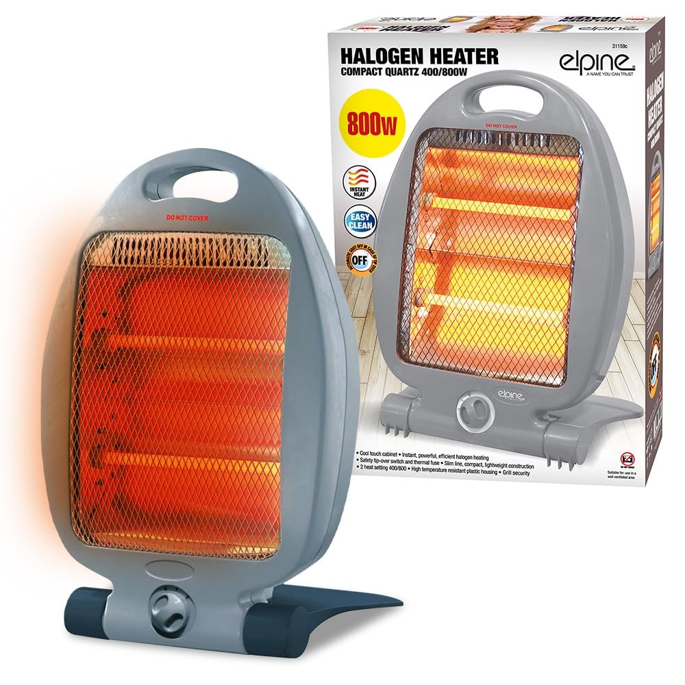 800W Halogen Heater - Instant Heat With Two Settings | Ideal For Winter - Home, Office, Living Room, Caravan, Garages | 2 Bars Quartz - Compact, Silent, Energy Saving, Durable & Long Lasting