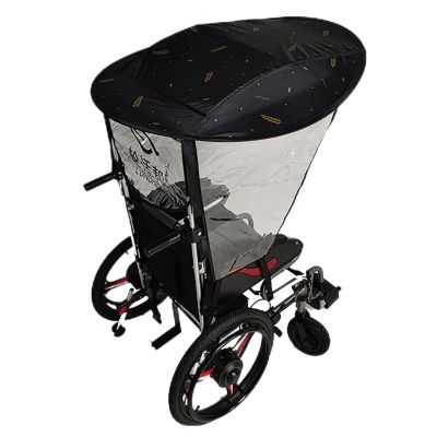 HFGN Universal Electric Wheelchair Umbrella Canopy Awning, Adjustable Outdoor Umbrella Holder Sun Shade Rain Cover, Black, Polyester, Nylon, Water-Resistant, For Most Wheelchairs