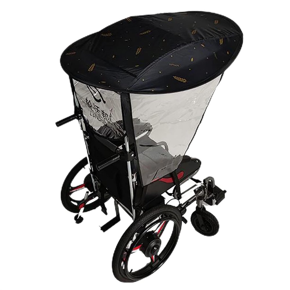 HFGN Universal Electric Wheelchair Umbrella Canopy Awning, Adjustable Outdoor Umbrella Holder Sun Shade Rain Cover, Black, Polyester, Nylon, Water-Resistant, For Most Wheelchairs