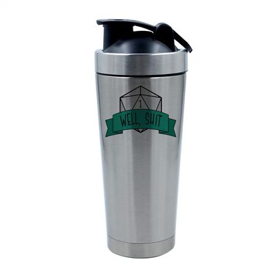 500ml Aluminium Shaker Bottle for Supplement Shakes - Easy Clean, Durable Cup Well Shit DnD theme RPG Gamer, Birthday, Christmas. (Silver)