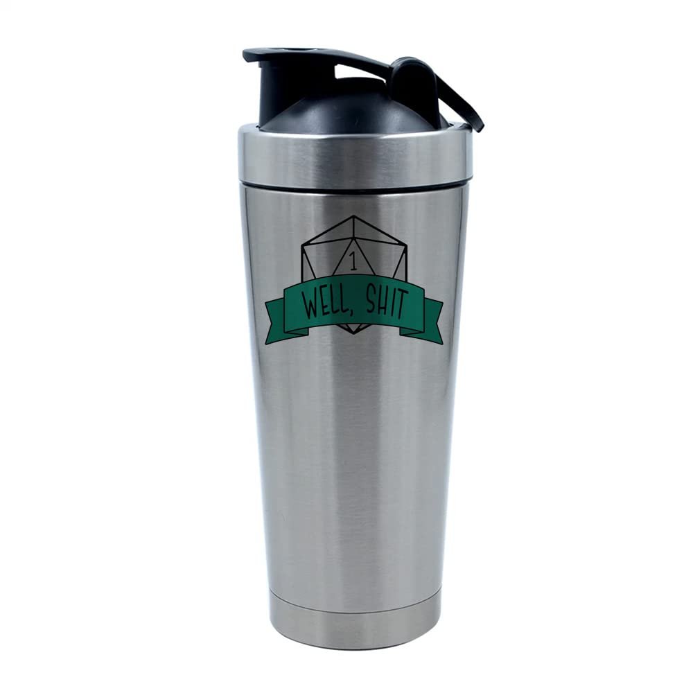 500ml Aluminium Shaker Bottle for Supplement Shakes - Easy Clean, Durable Cup Well Shit DnD theme RPG Gamer, Birthday, Christmas. (Silver)