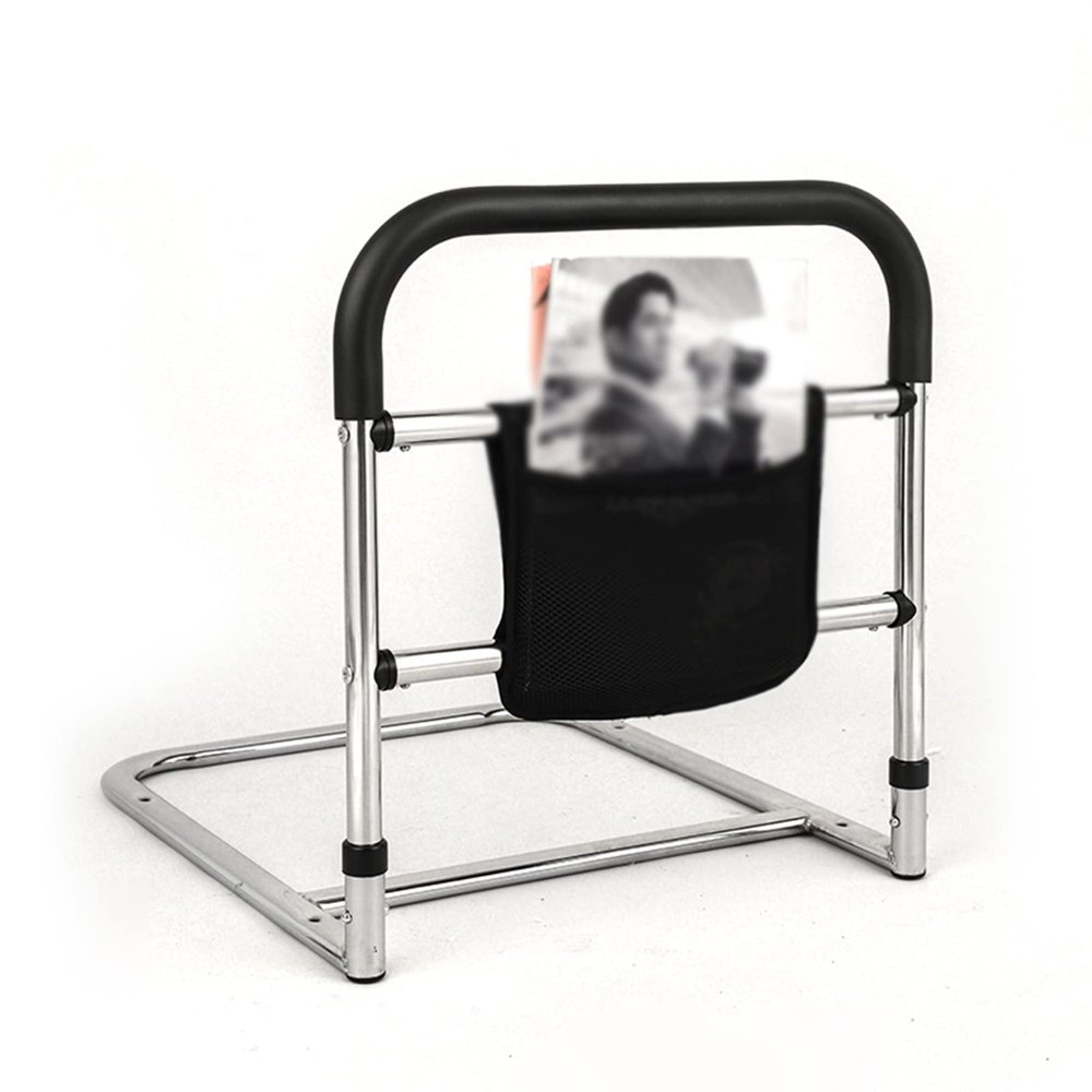 CTVR Stainless steel Bed Rail, Elderly Standing Bar Handle Bedrail, Stability Grab Bar with Storage Pocket, for Seniors, Adults