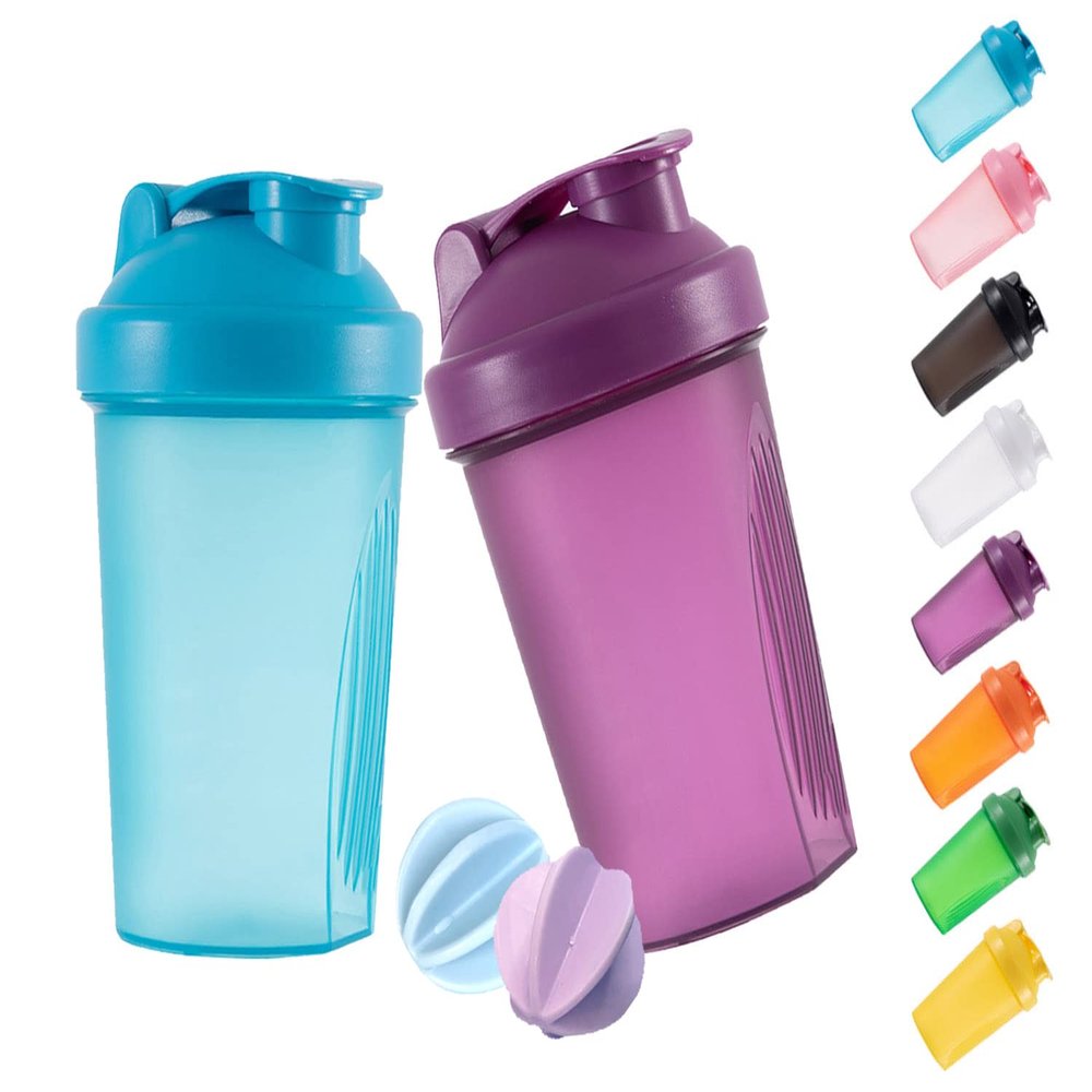 GAISHION Shaker Bottle 16-Ounce 400ML Non-BPA plastic Blue+Purple 2PCS | Protein Shakes, Shaker-Bottle, with Whisk Balls