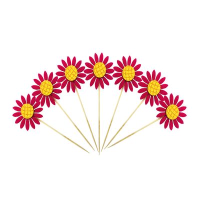 50 Pcs Sunflower Cupcake Topper, Flower Cake Topper, Fruit Picks, Party Cupcake Topper For Birthday Party Wedding Baby Shower Decoration Supplies (Rose Red)