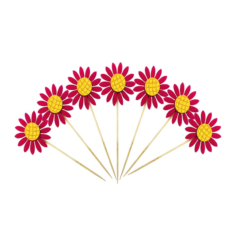 50 Pcs Sunflower Cupcake Topper, Flower Cake Topper, Fruit Picks, Party Cupcake Topper For Birthday Party Wedding Baby Shower Decoration Supplies (Rose Red)