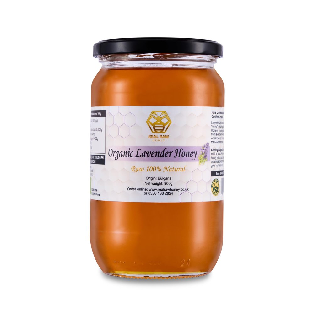 Organic Lavender Honey  Raw & Unfiltered  100% Natural Floral Honey from Lavender Blossoms  No Additives  900g Glass Jar