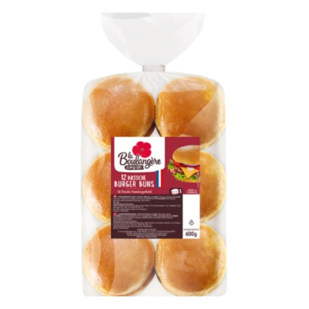 La Boulangre Brioche Burger Buns 12 Pack (600g) | Soft & Light French Brioche Bread Rolls | Perfect for Burgers & Gourmet Sandwiches