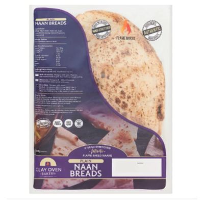 Clay Oven Bakery 2 Hand-Stretched Authentic Plain Naan Breads x Case of 10
