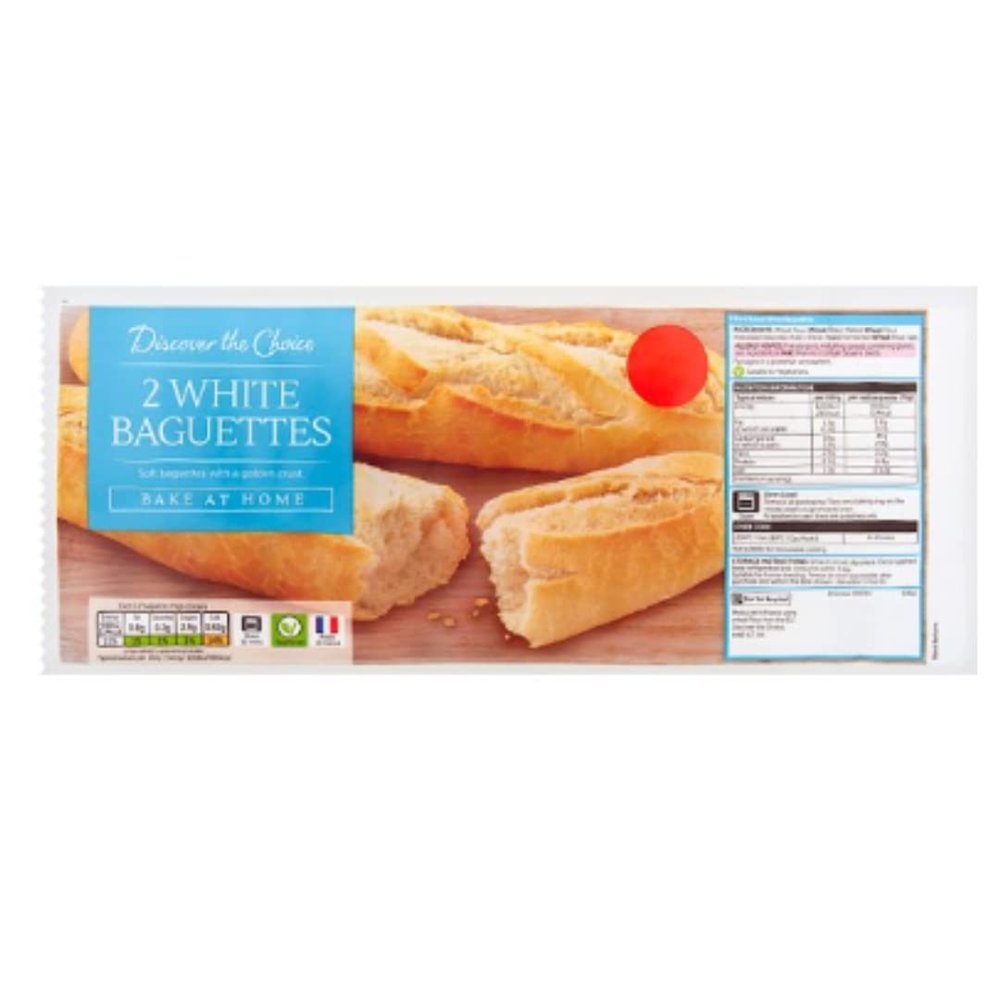 Discover the Choice 2 White Baguettes 2x150g x Case of 15  Freshly Baked French-Style Bread, Crispy Crust & Soft Centre, Perfect for Sandwiches or Meals
