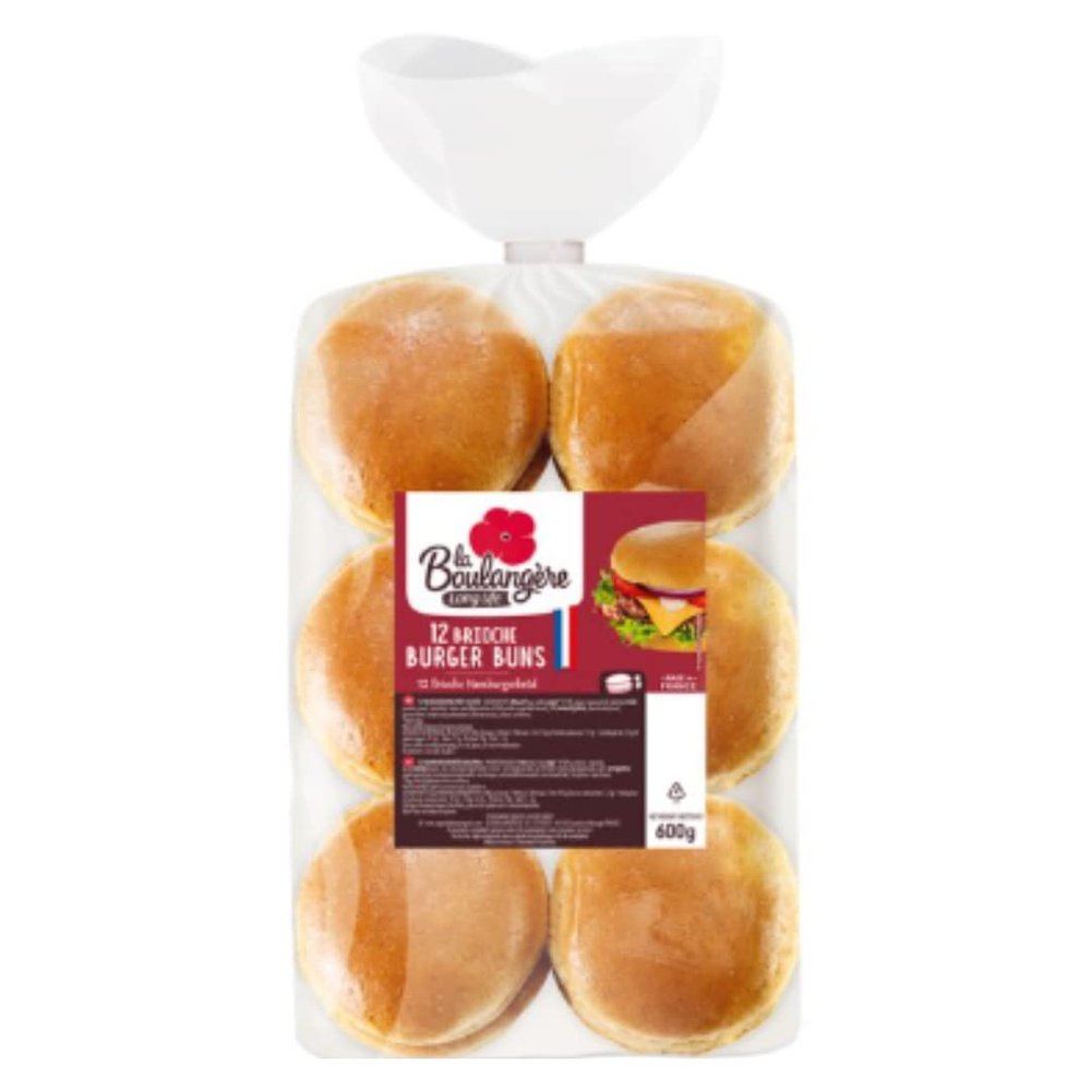 La Boulangre Brioche Burger Buns 12 Pack (600g) x Case of 3 | Soft Golden French Brioche Rolls | Perfect for Burgers, Sandwiches & Catering