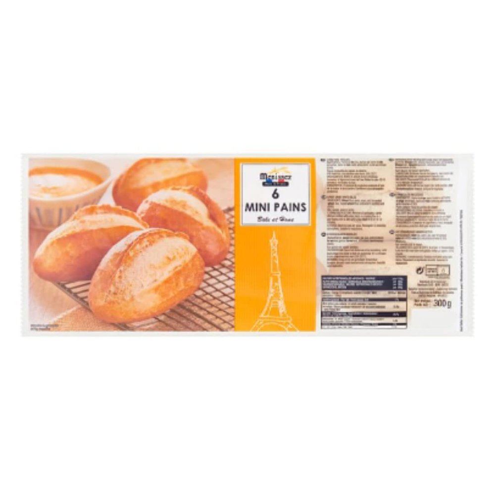 Menissez 6 Mini Pains 300g  Soft & Fresh French Bread Rolls, 6-Pack, Perfect for Breakfast & Snacks