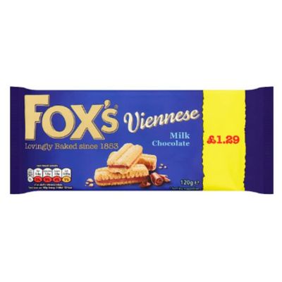 Foxs Viennese Milk Chocolate Biscuits 120g x 12 | Viennese Swirl Biscuits Partly Coated in Milk Chocolate