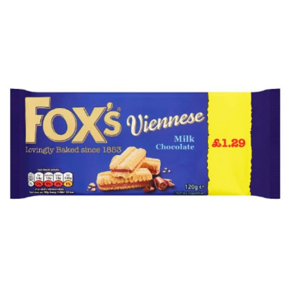 Foxs Viennese Milk Chocolate Biscuits 120g x 12 | Viennese Swirl Biscuits Partly Coated in Milk Chocolate
