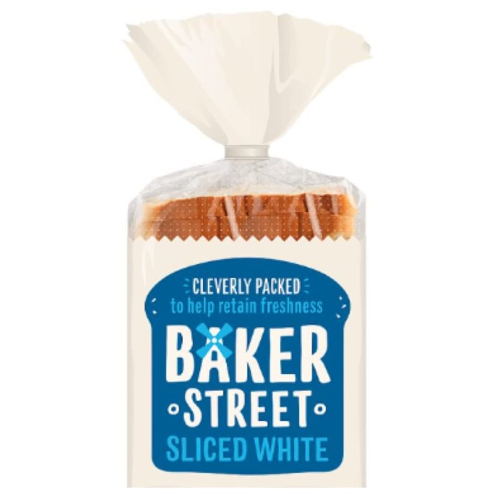Baker Street Sliced White Bread 550g x Case of 9 | Soft Long-Life White Loaf | Pre-Sliced Bakery Bread | Perfect for Sandwiches, Toast & Catering | 9 Loaves Bulk Pack