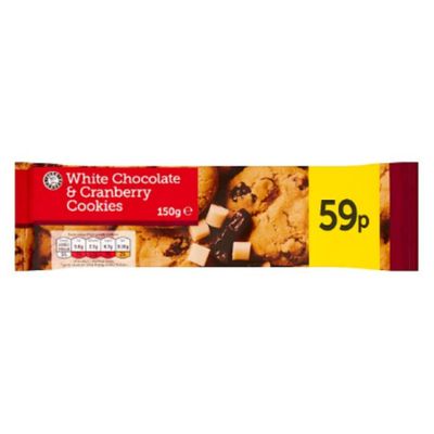 Euro Shopper White Chocolate & Cranberry Cookies 150g x 11 Pack  Crunchy Cookies with White Chocolate Pieces & Cranberries  Great Value Bulk Case