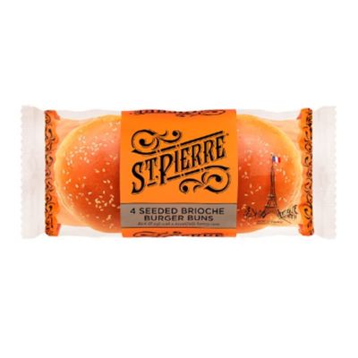 St Pierre 4 Seeded Brioche Burger Buns x Case of 9 | Soft & Buttery Gourmet Buns | Sesame Topped | Perfect for Burgers, BBQs & Catering