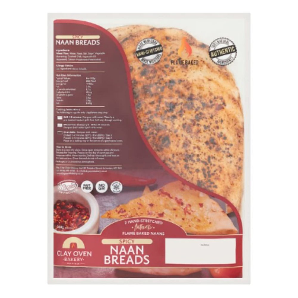 Clay Oven Bakery 2 Hands-Stretched Authentic Spicy Naan Breads x Case of 10