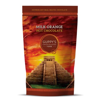 Guppy's Chocolates York | Hot Chocolate Flakes | Luxury Milk Orange Hot Chocolate | Real Grated Drinking Chocolate | 245 Grams Resealable Pouch Equal To 7 Sachets (Orange)
