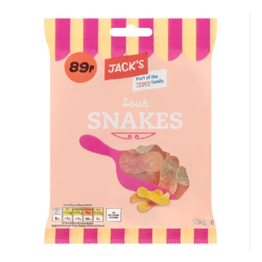 Jack's Sour Snakes 145g x Case of 10