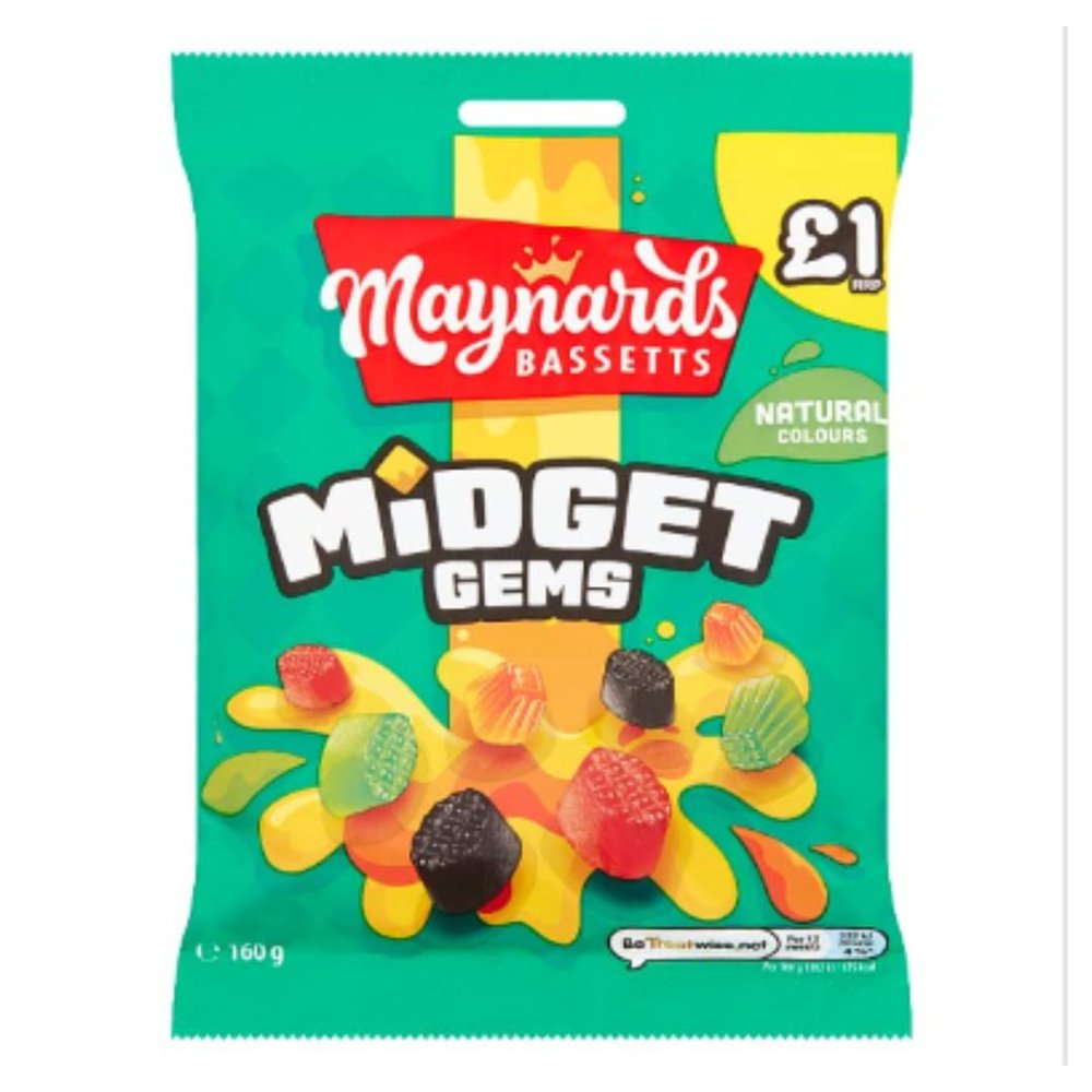 Maynards Bassetts Midget Gems Sweets Bag 160g x Case of 12