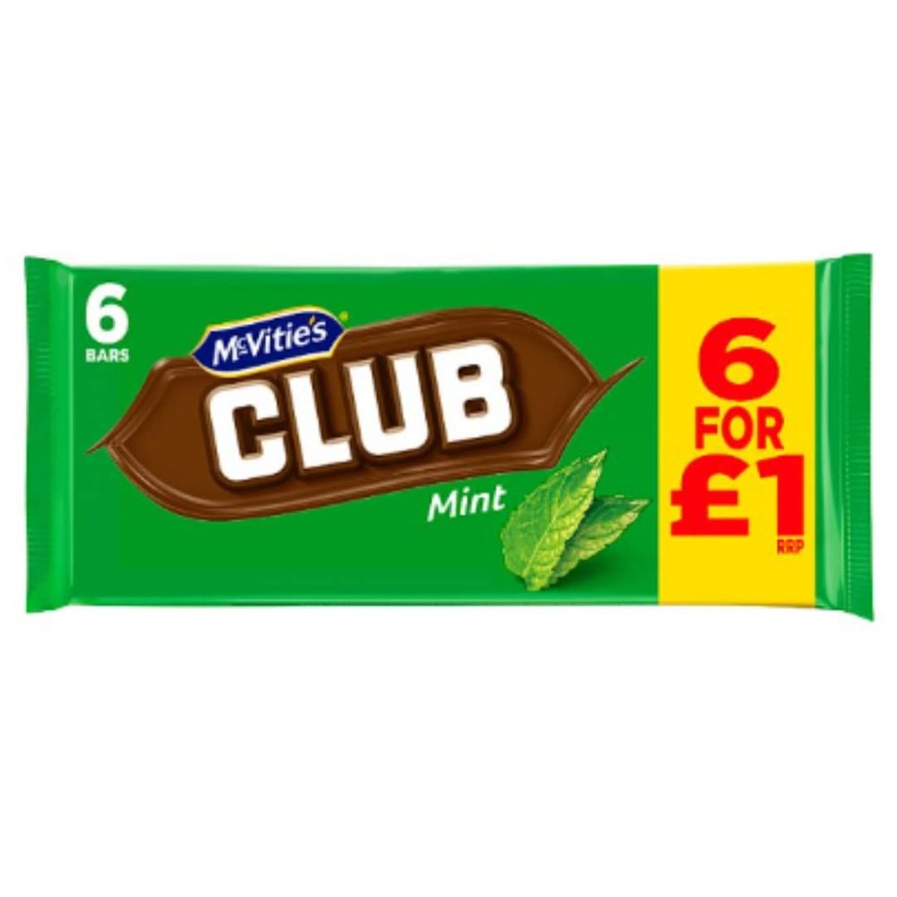 McVitie's Club Mint Bars 6 x 22g (132g) x Case of 12