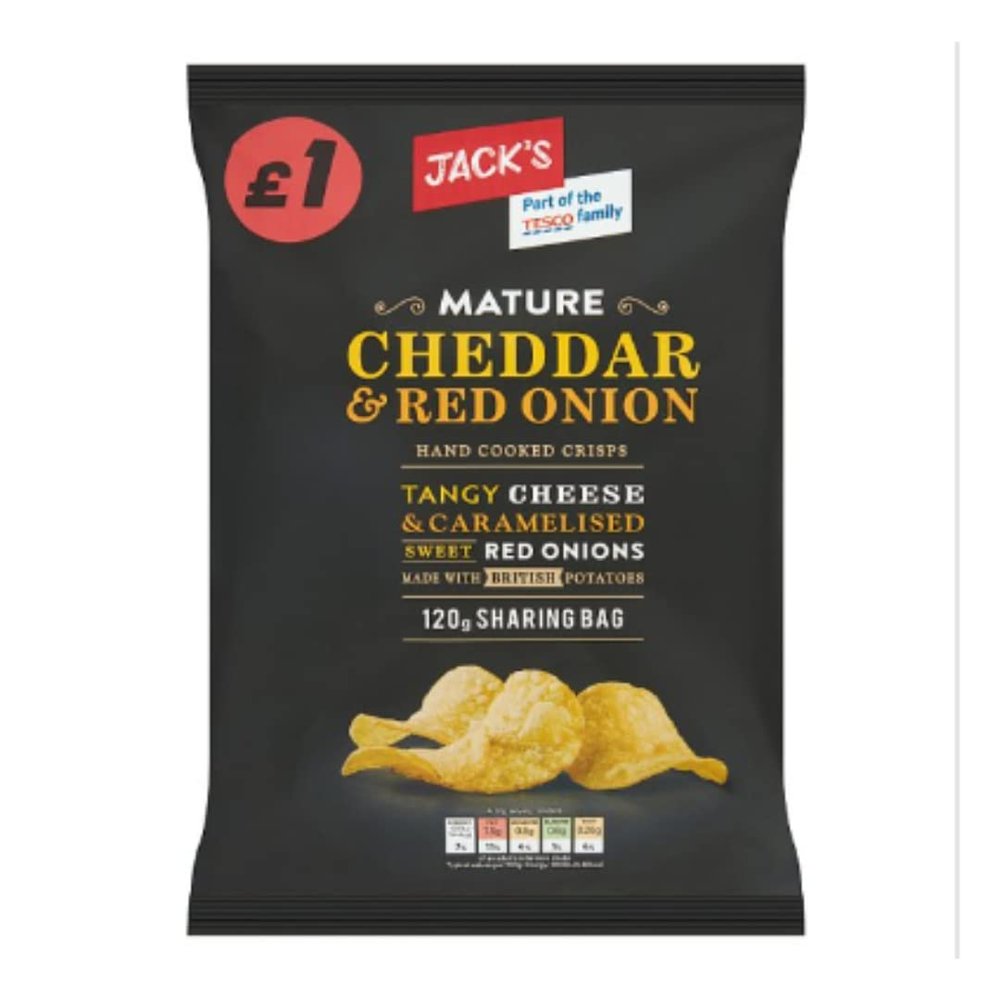 Jack's Mature Cheddar & Red Onion Hand Cooked Crips 120g x Case of 16
