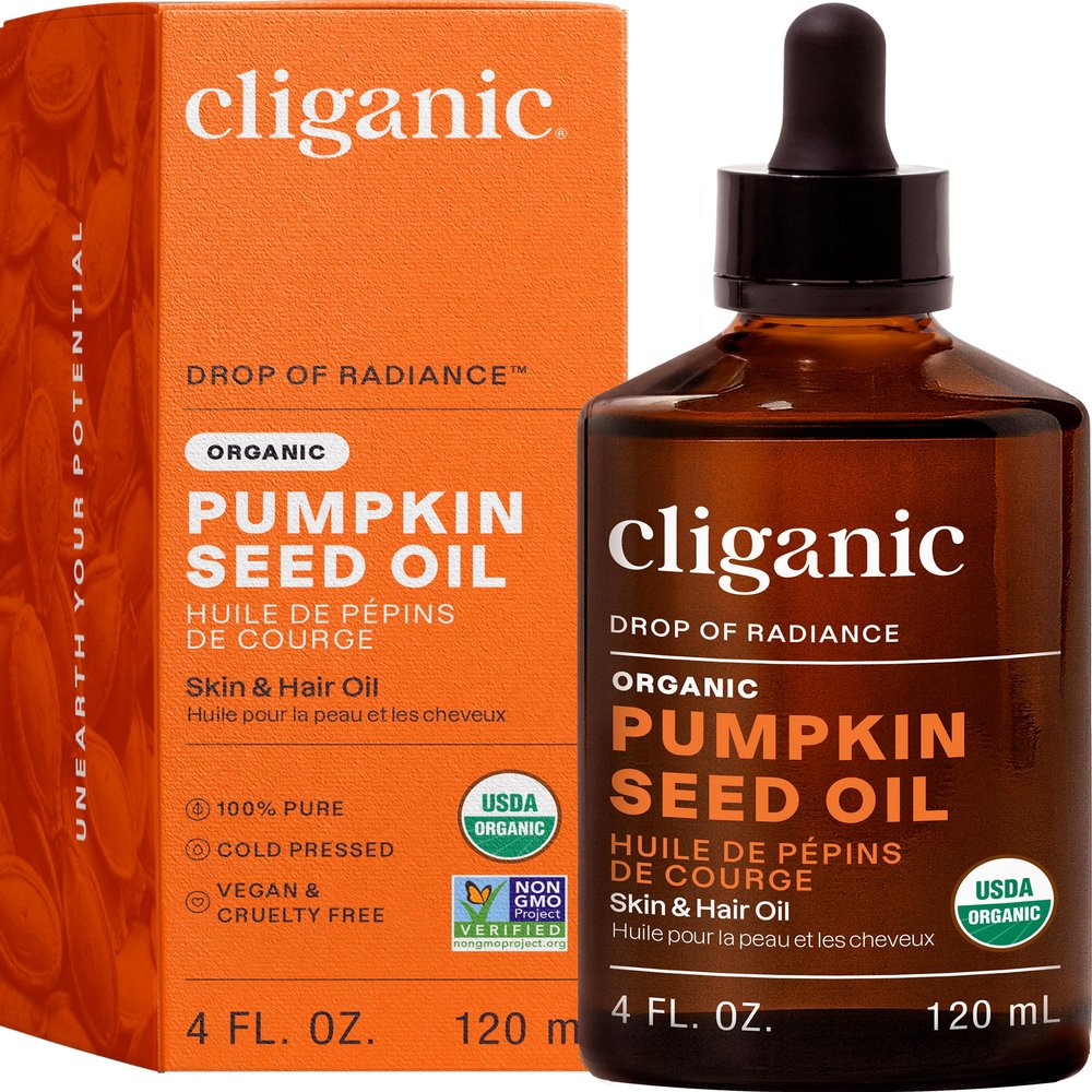 Cliganic Organic Pumpkin Seed Oil, 100% Pure - For Hair & Face | Natural Cold Pressed Unrefined
