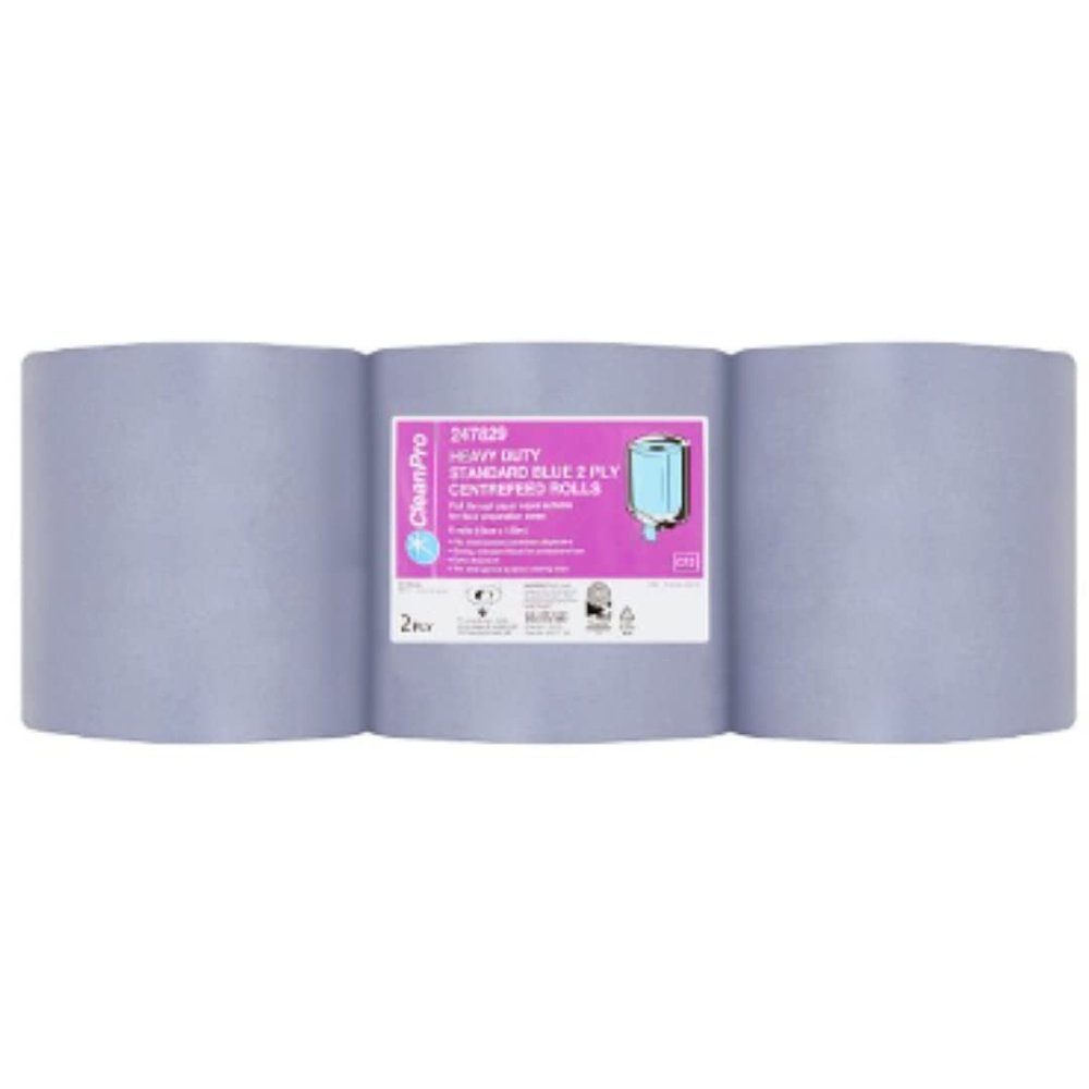CleanPro Heavy Duty Standard Blue 2 Ply 6 Centrefeed Rolls x Case of 1