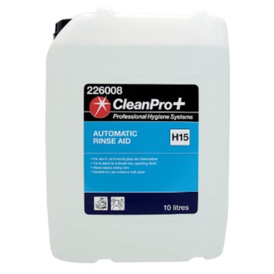 CleanPro+ H15 Professional Automatic Rinse Aid, Commercial Grade Streak-Free Dishwasher Drying Agent, 10 Litre Bottle (Case of 1)